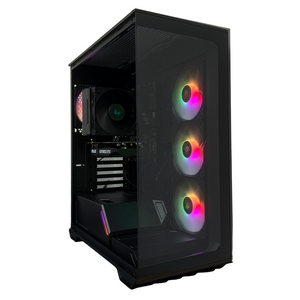 Black computer case with RGB lighting on a white background