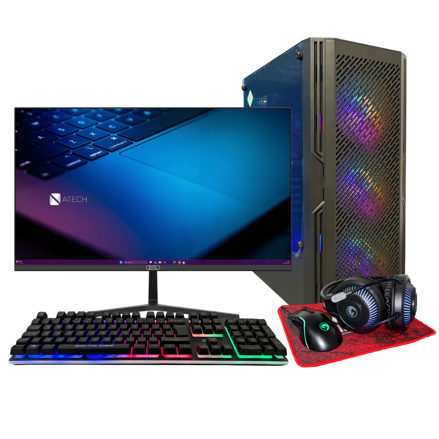 ATech Storm 7.3 Gaming PC Bundle - i7 3rd Gen | GTX1030 GPU | 8GB RAM | 1TB HDD | RGB Gaming Case | WiFi | Windows 11 Pro | 21.5" Monitor Bundle